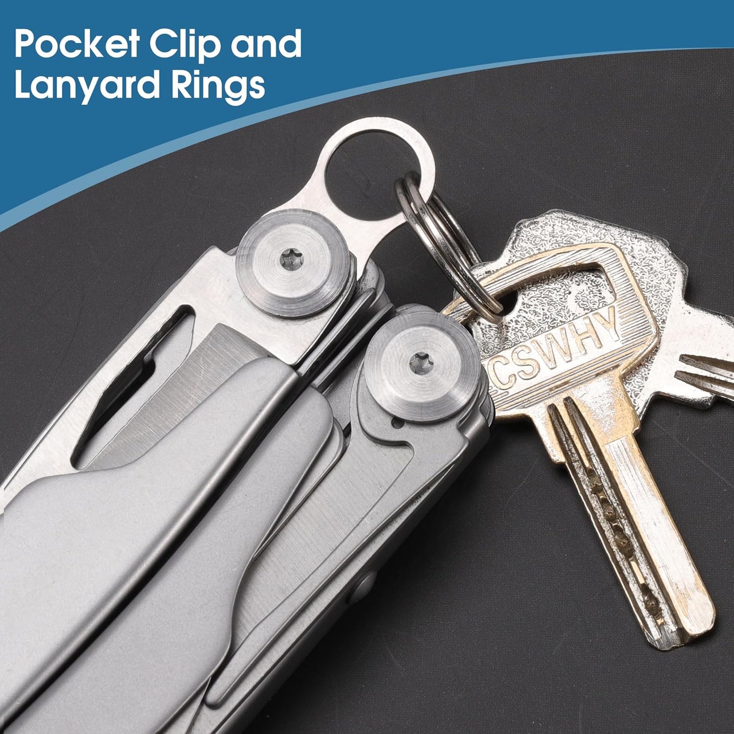 Quick-Release Pocket Clips + Lanyard Ring Set Stainless Steel Quick Release Multi-Tool Pocket Clip (2)