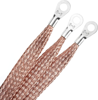 11.4'' Braided Ground Strap Automotive Tinned Copper Ground Strap with 1/4" Terminal Lugs 3pcs