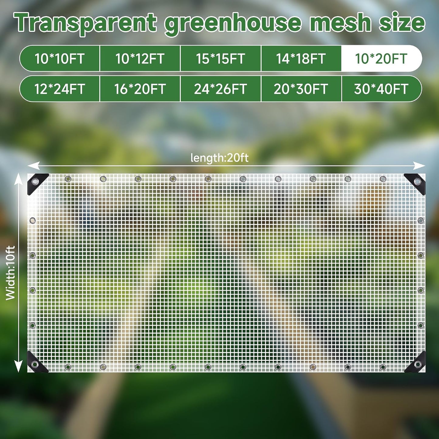 16Mil Greenhouse Cover, 14x18 FT Clear Heavy Duty Greenhouse Tarp, UV Resistant Waterproof Green House Plastic Covering with Grommets for Garden, Farms, Nursery (Cover-GRH-10X20FT)