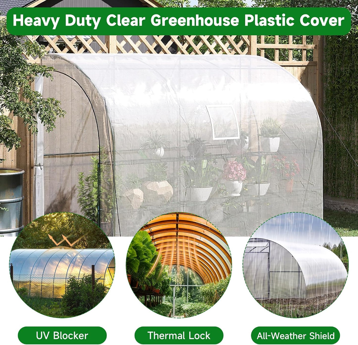 Clear Greenhouse Plastic Covering, 16Mil Thickness Heavy Duty Clear tarp for Chicken coop, Greenhouse Plastic sheeting with Hemmed Edges & preinstalled Grommets (White, 16x20ft)