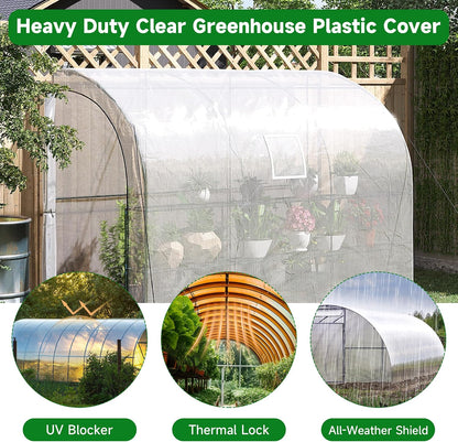 Clear Greenhouse Plastic Covering, 16Mil Thickness Heavy Duty Clear tarp for Chicken coop, Greenhouse Plastic sheeting with Hemmed Edges & preinstalled Grommets (White, 16x20ft)