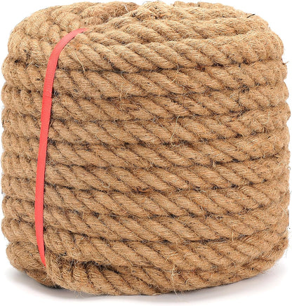 Jute Rope(1/2inX100 ft),12.7mm Thick Twisted Manila Ropes,Tug of War Rope,Heavy Duty Hemp Rope for Swing Bed, Crafts, Railing, Tug of War