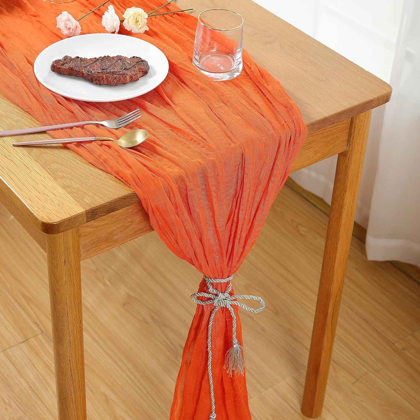 Orange Cheesecloth Table Runner 13.3ft Boho Gauze Cheese Cloth Table Runner Sheer Runner 120 inch Long for Wedding Bridal Baby Shower Birthday Party Cake Table Decorations (Orange)