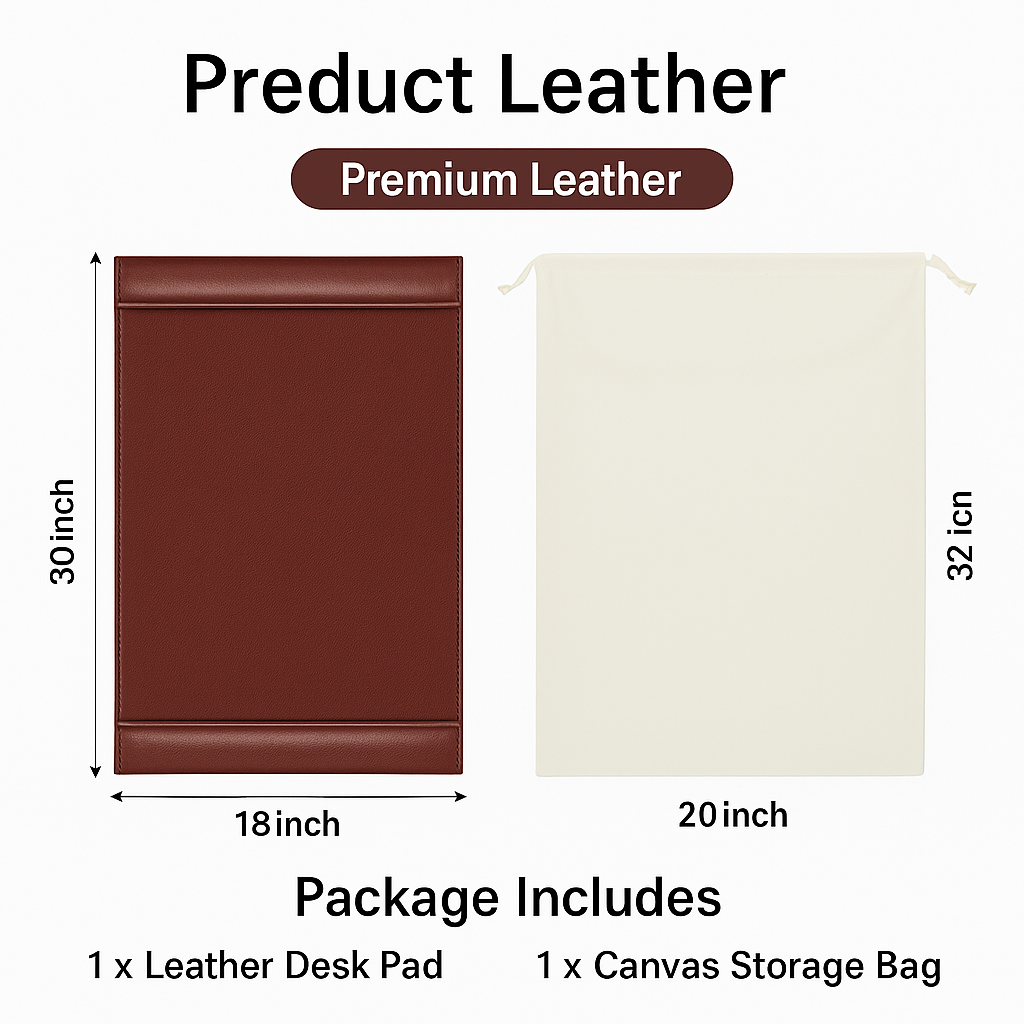 Leather Desk Pad with Side Rail 30" × 18"