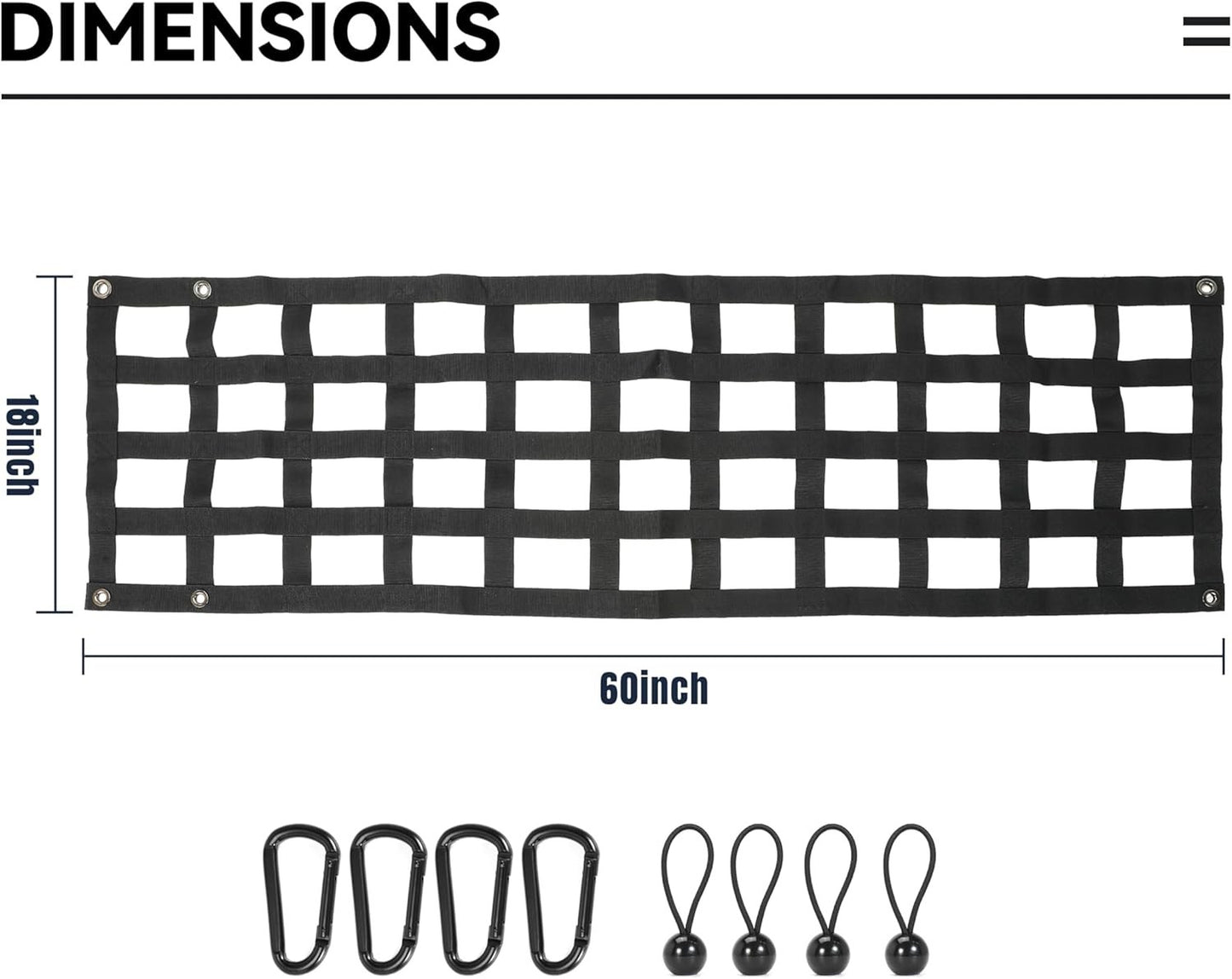 60'' x 18'' Heavy Duty Tailgate Cargo Netting for Full Size Truck for Dodge Ram