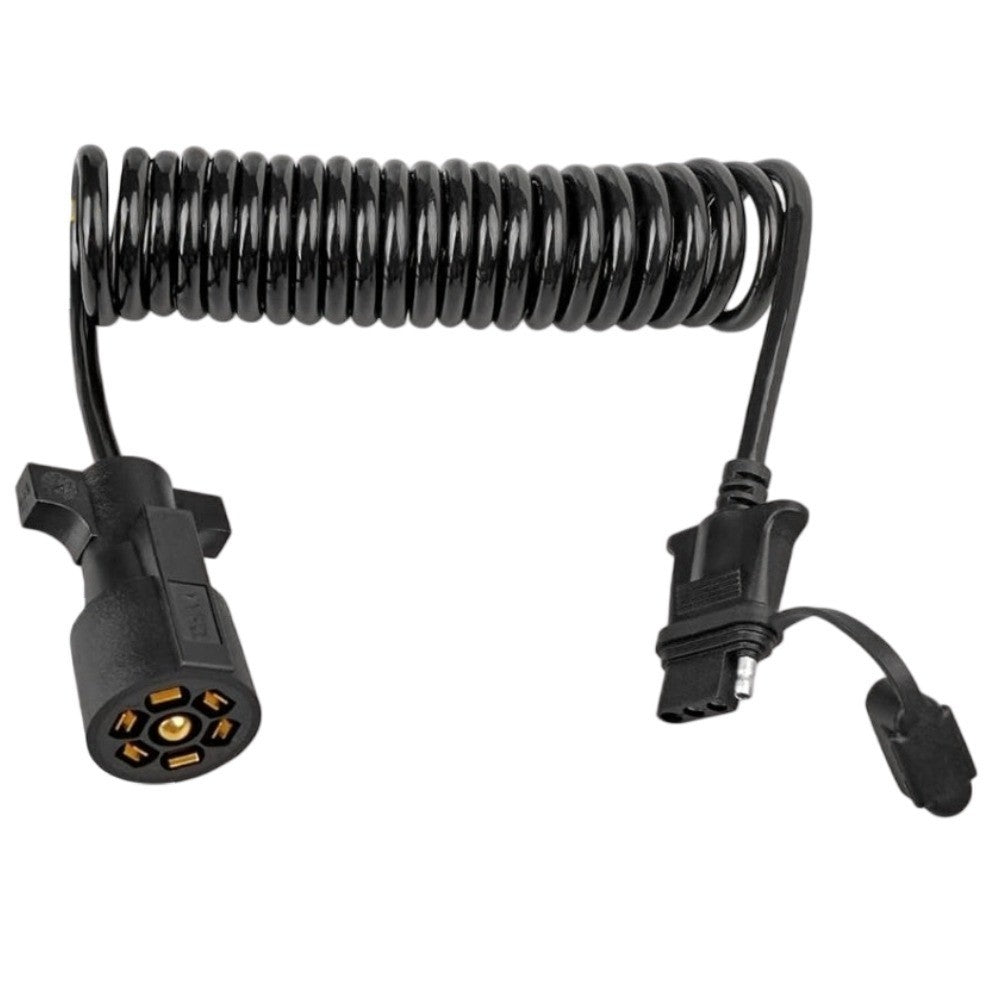 7 Way Round to 4 Way Flat Coiled Trailer Adapter, 10.5FT Extension Cable