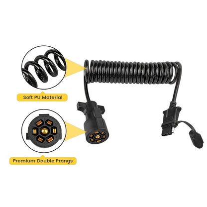 7 Way Round to 4 Way Flat Coiled Trailer Adapter, 10.5FT Extension Cable