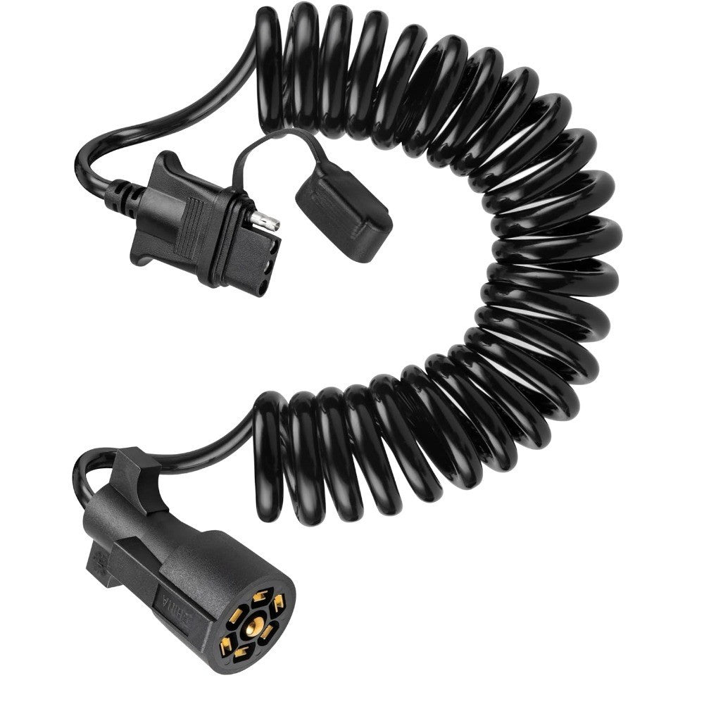 7 Way Round to 4 Way Flat Coiled Trailer Adapter, 10.5FT Extension Cable
