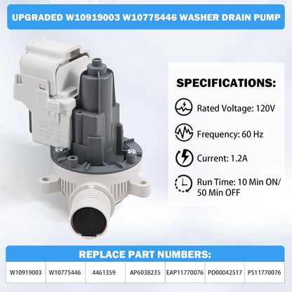 W10919003 W10775446 Washer Drain Pump For Amana Washer Drain Pump and Motor