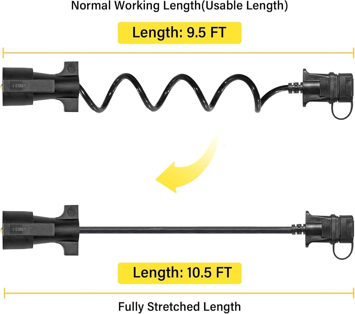 7 Way Round to 4 Way Flat Coiled Trailer Adapter, 10.5FT Extension Cable