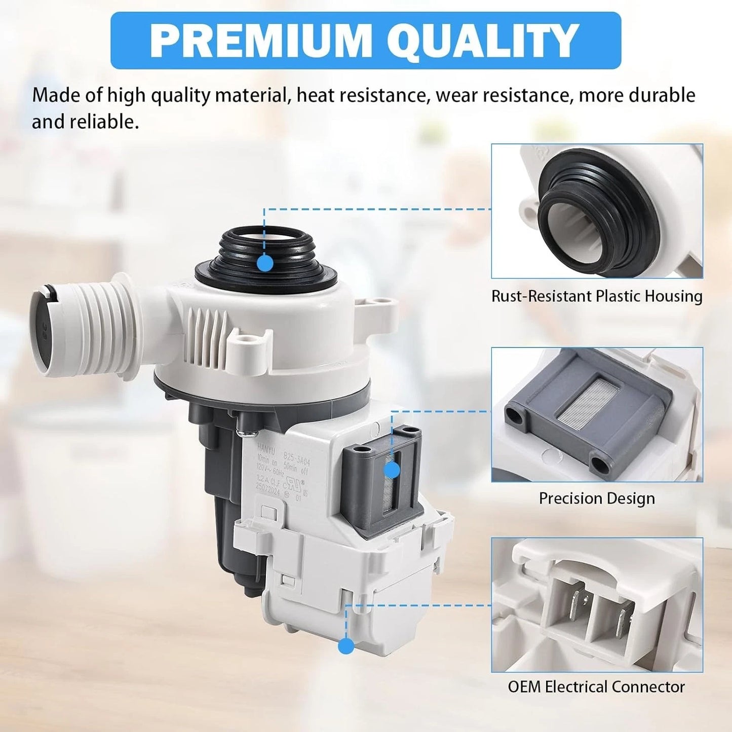W10919003 W10775446 Washer Drain Pump For Amana Washer Drain Pump and Motor