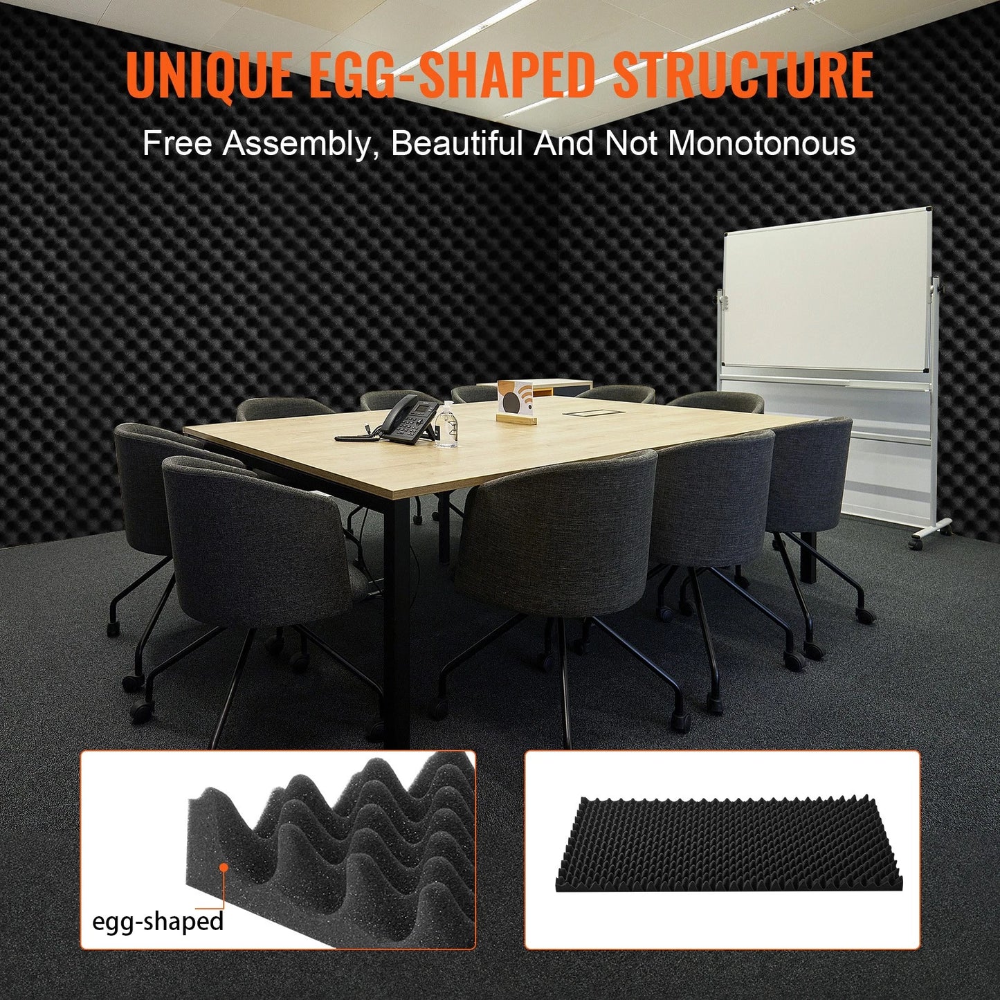 4 Pack Egg Shape Acoustic Foam Wall Panels 48"x24"x2"
