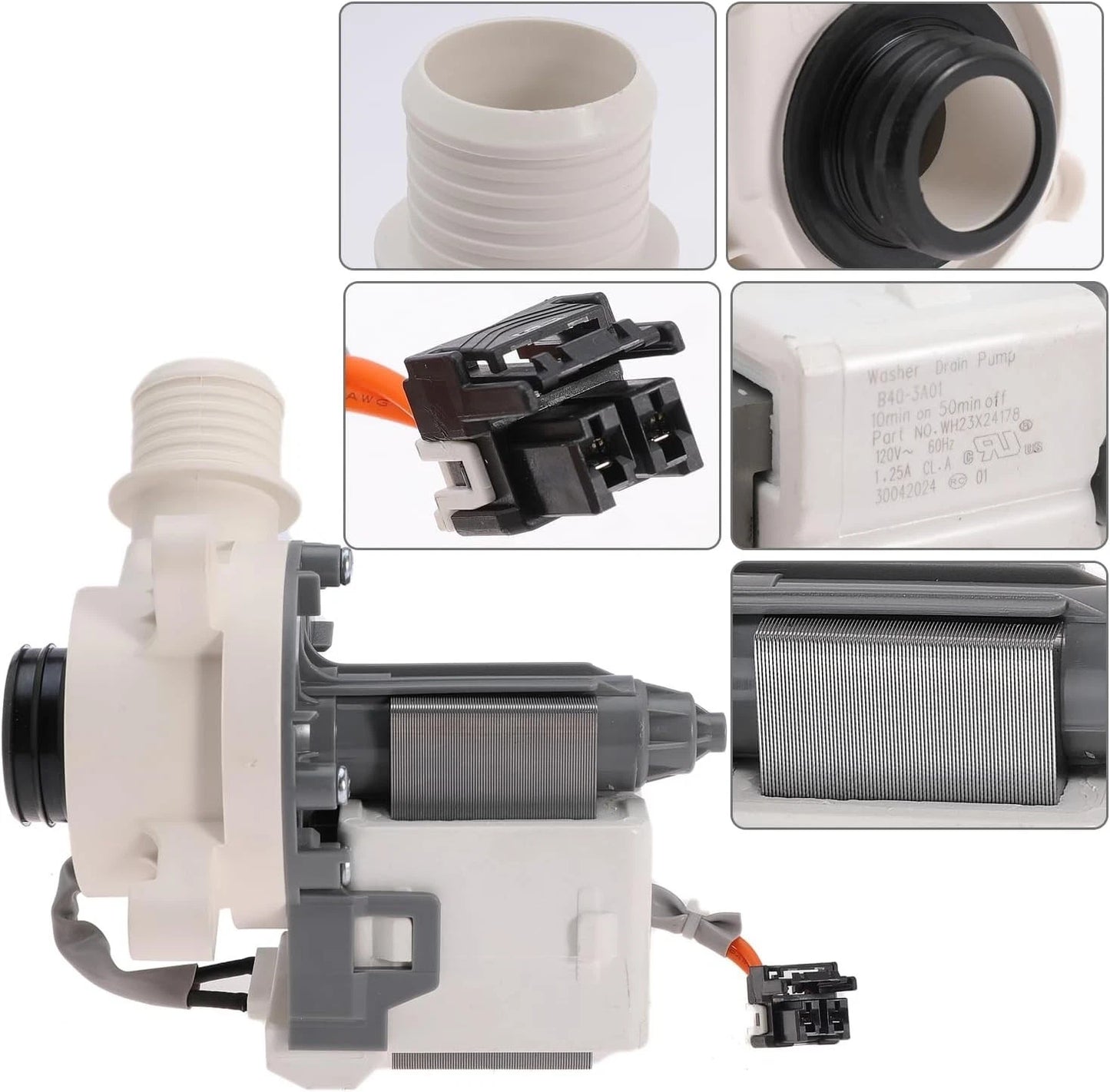 WH23X28418 Washer Drain Pump Assembly for GE Replace WH23X24178 WH23X27574