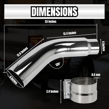 4" to 5" Diesel Exhaust Elbow, Chrome, 23" Length, For Heavy Duty Vehicles