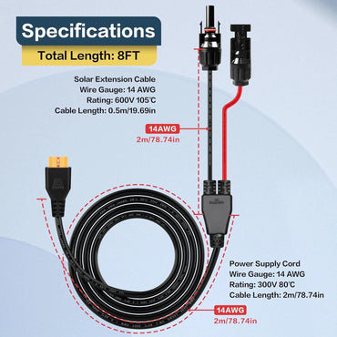 XT60i Solar Charge Cable 14AWG 8FT for Solar Panels Portable Power Stations