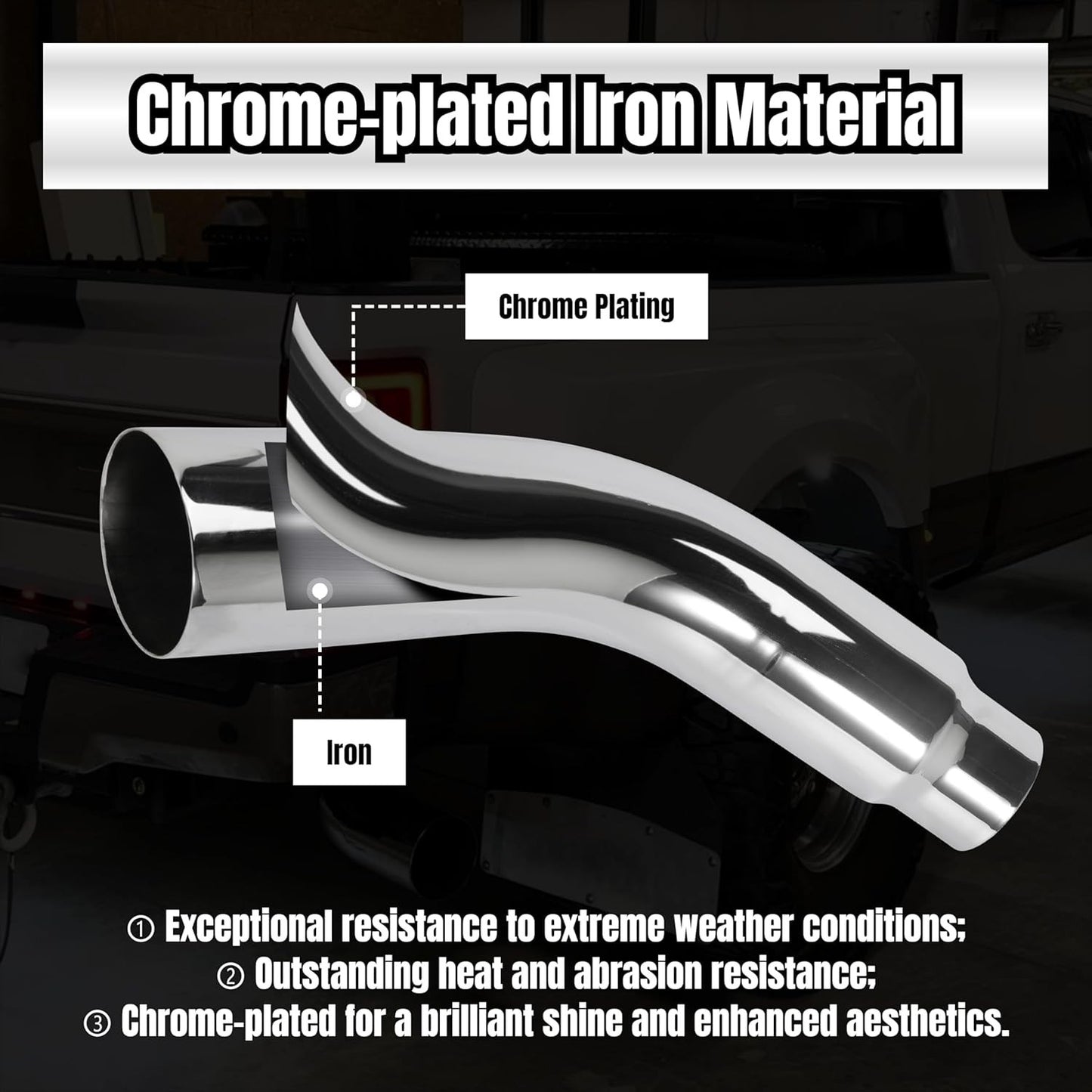4" to 5" Diesel Exhaust Elbow, Chrome, 23" Length, For Heavy Duty Vehicles