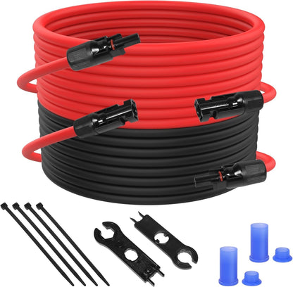 10FT / 20FT / 30FT Wire 10AWG Solar Panel Extension Cable Connectors Black Red