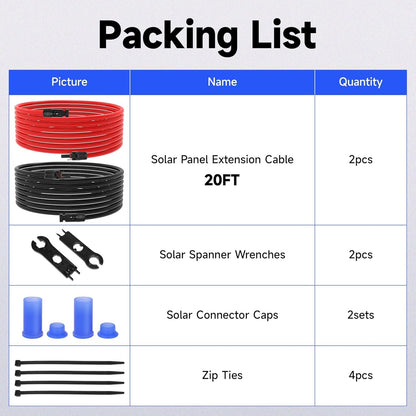 10FT / 20FT / 30FT Wire 10AWG Solar Panel Extension Cable Connectors Black Red