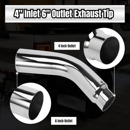 Diesel Exhaust Tips , 4" Inlet to 6" Outlet, 23" Long Chrome Exhaust Pipe Elbow