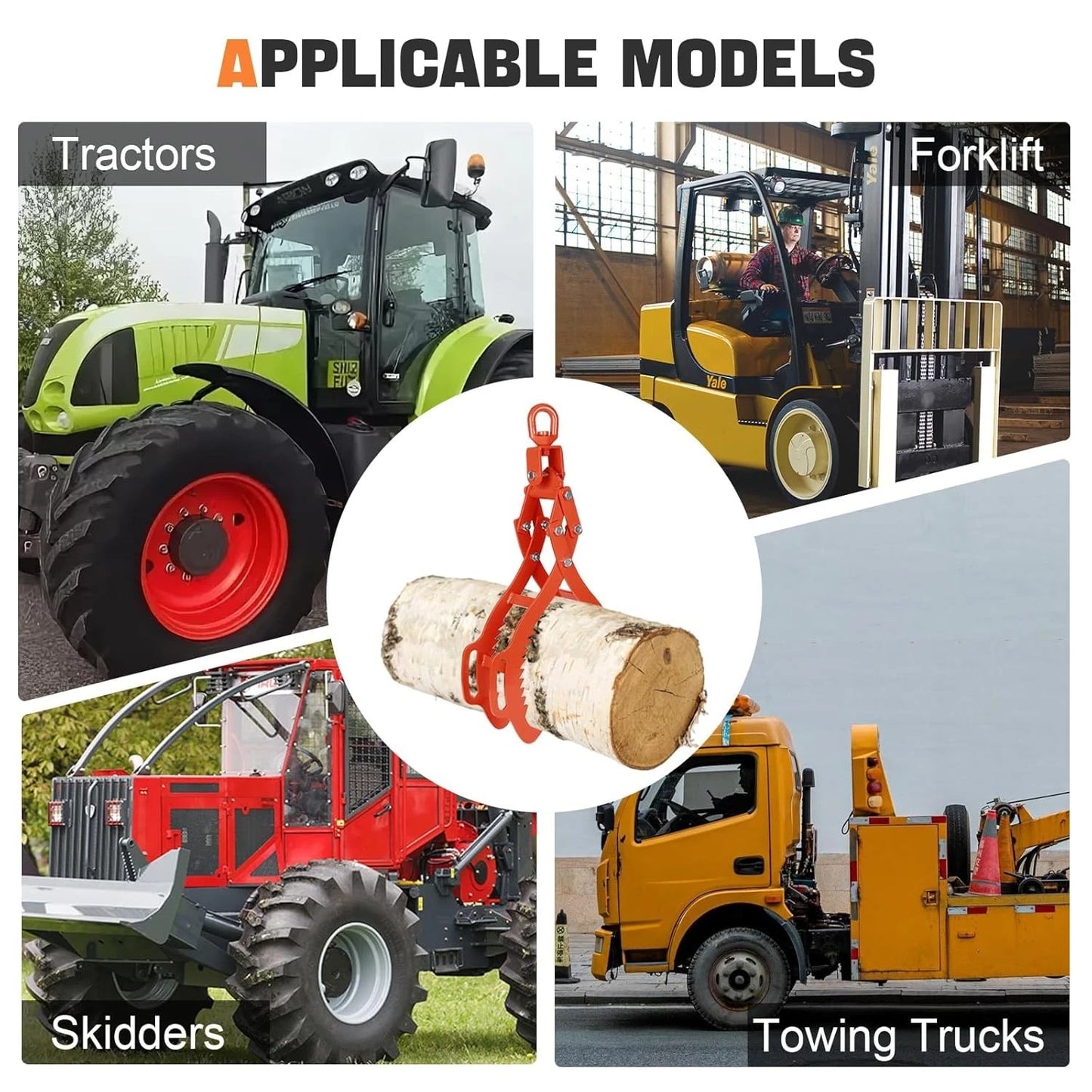32" Logging Tongs, 3306lbs Capacity Heavy-Duty Grip for Tractors,4 Claw