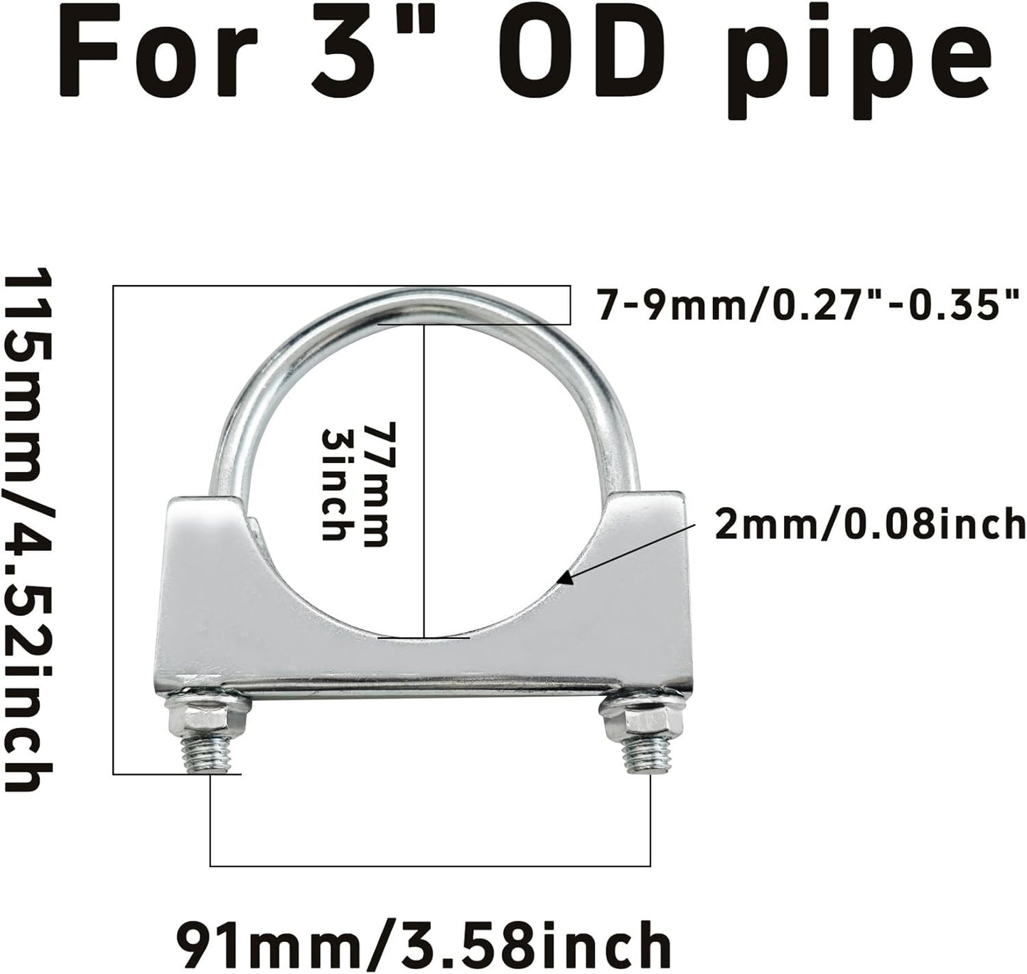 3" U-Bolt Exhaust Clamps for Automotive RV UTV Tractor Exhaust System,2PCS