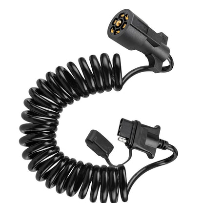 7 Way Round to 4 Way Flat Coiled Trailer Adapter, 10.5FT Extension Cable