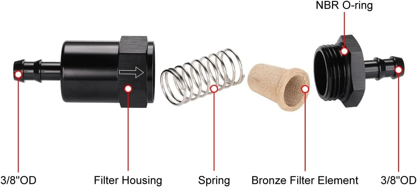 3/8" Barb Billet Inline Fuel Filter 30 Micron Aluminum for Car Fuel Systems