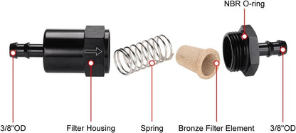 3/8" Barb Billet Inline Fuel Filter 30 Micron Aluminum for Car Fuel Systems