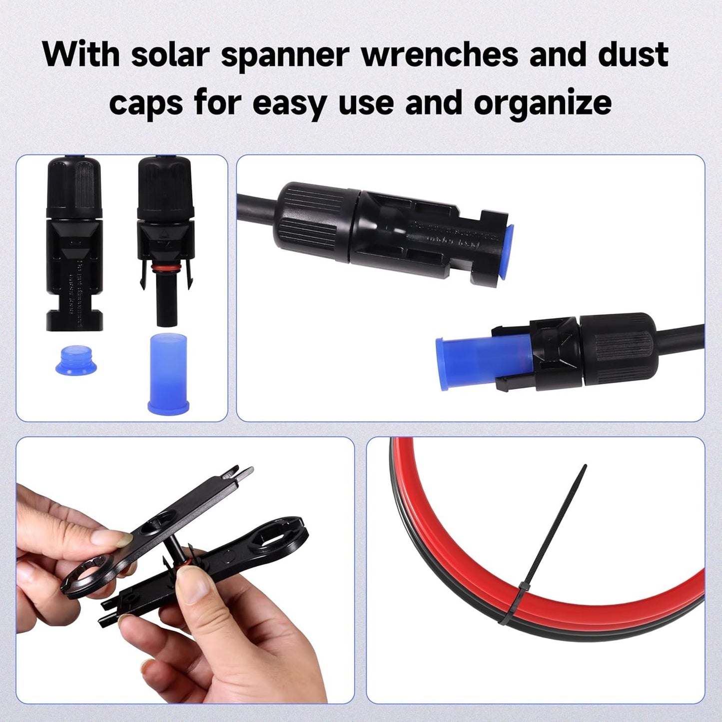 10FT / 20FT / 30FT Wire 10AWG Solar Panel Extension Cable Connectors Black Red