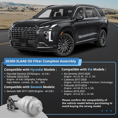 26300-3LAA0 Full Aluminum Oil Filter Housing for Kia Telluride 2020-2024