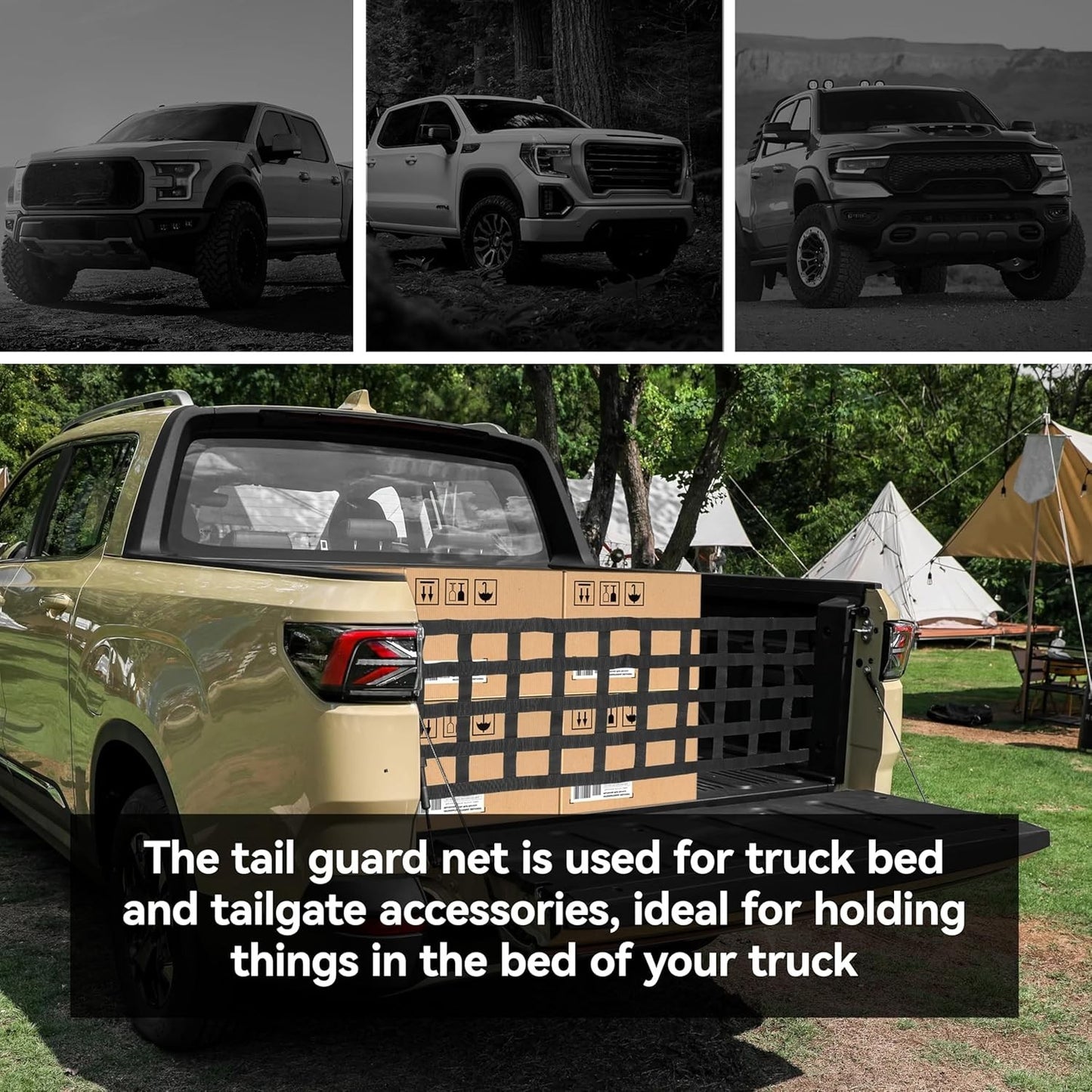60'' x 18'' Heavy Duty Tailgate Cargo Netting for Full Size Truck for Dodge Ram