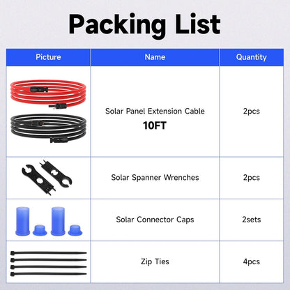 10FT / 20FT / 30FT Wire 10AWG Solar Panel Extension Cable Connectors Black Red