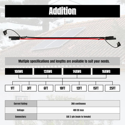 3FT 10AWG SAE Extension Cable, SAE Connector Cable Quick Disconnect