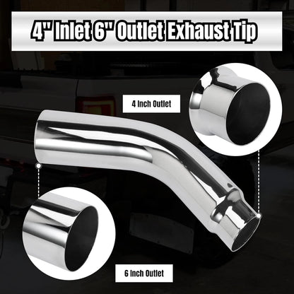 4'' Diesel Exhaust Tips 4'' Inlet 6'' Outlet, 23" Long Chrome Exhaust Pipe Elbow