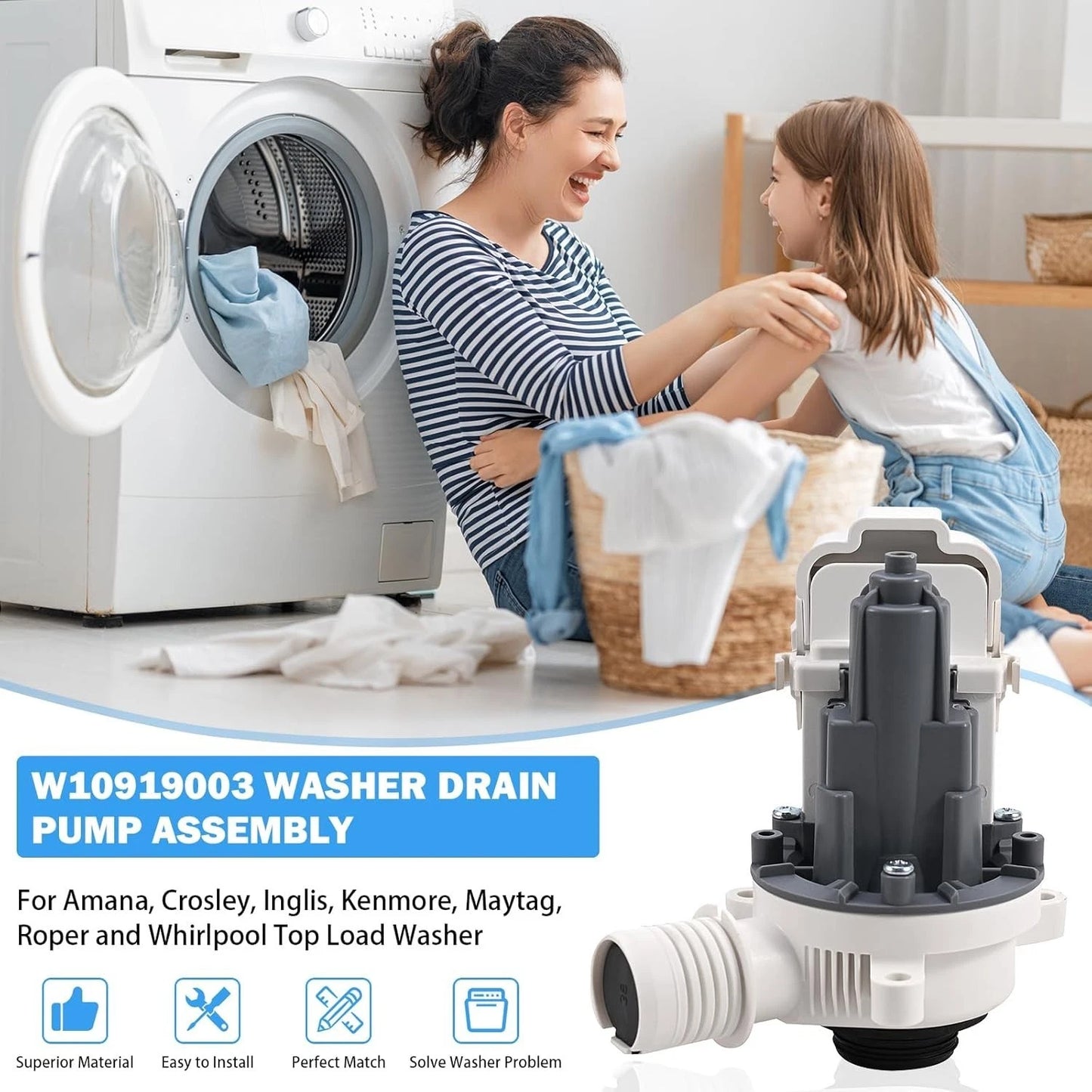 W10919003 W10775446 Washer Drain Pump For Amana Washer Drain Pump and Motor