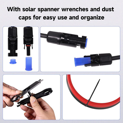 10FT / 20FT / 30FT Wire 10AWG Solar Panel Extension Cable Connectors Black Red