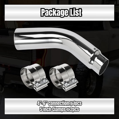 4'' Diesel Exhaust Tips 4'' Inlet 6'' Outlet, 23" Long Chrome Exhaust Pipe Elbow