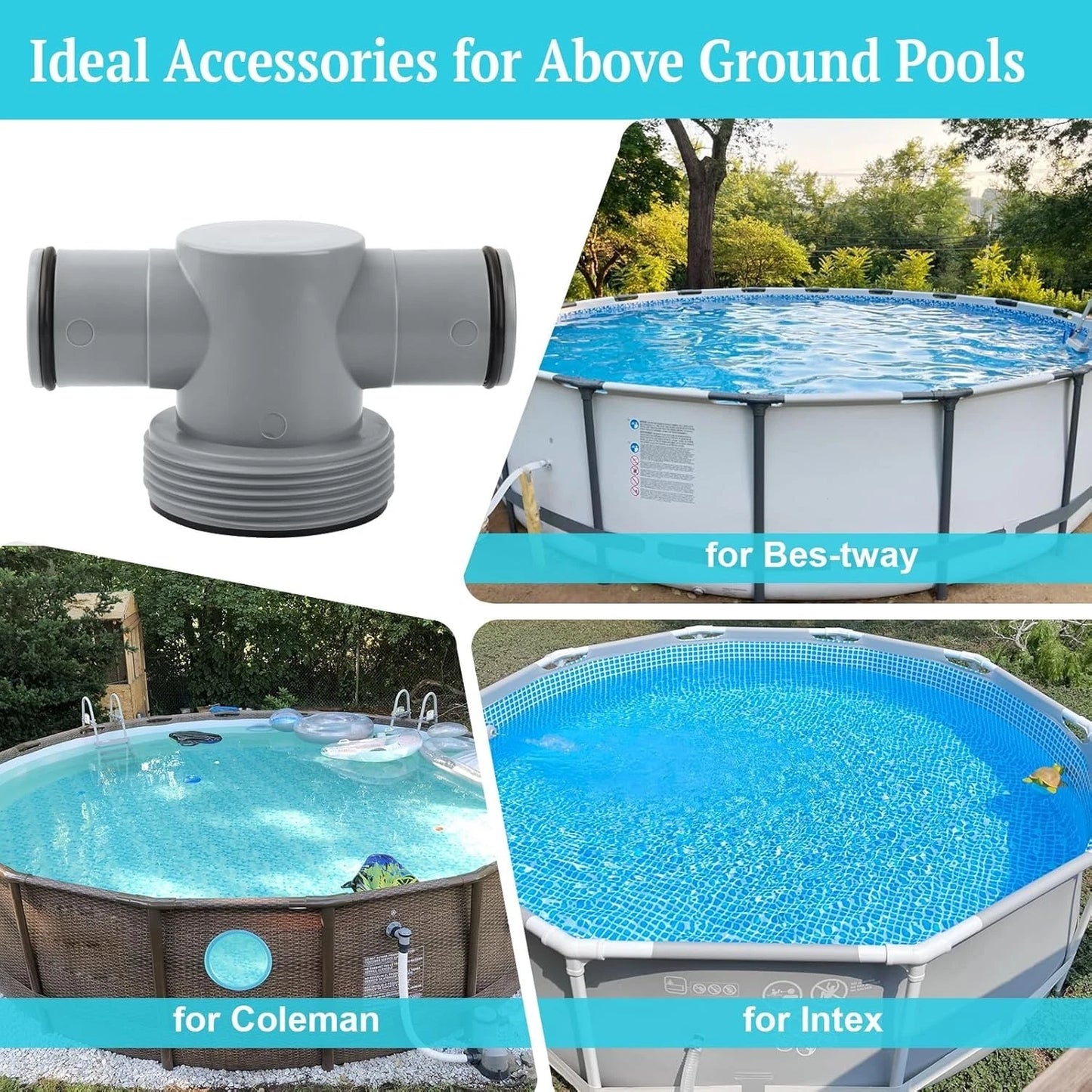 P61408 T Joint Pool Hose 1.5 to 1.25" Hose Connector for Intex Coleman Pools