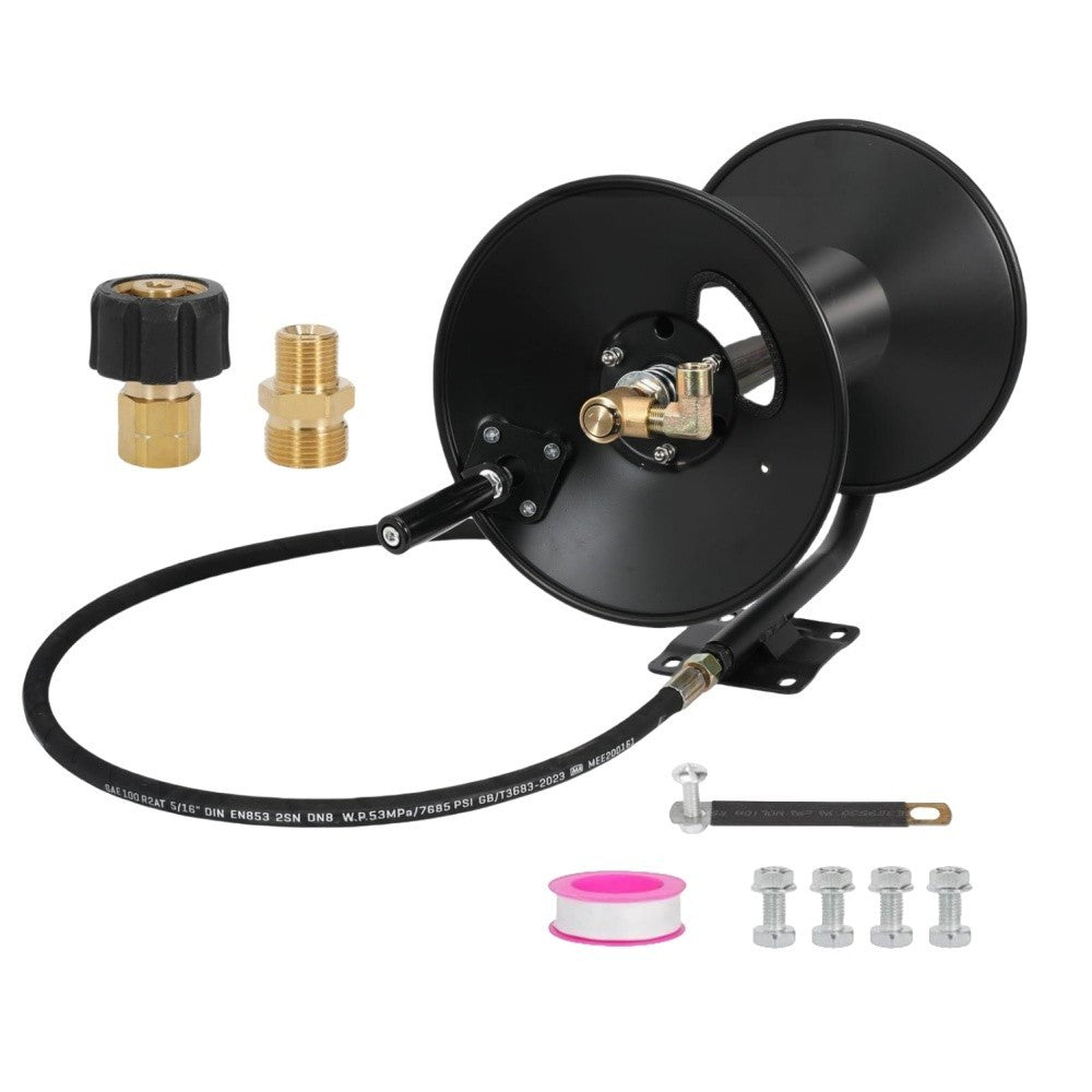 4000 PSI 100FT 3/8" NPT Heavy-Duty Steel Pressure Washer Hose Reel