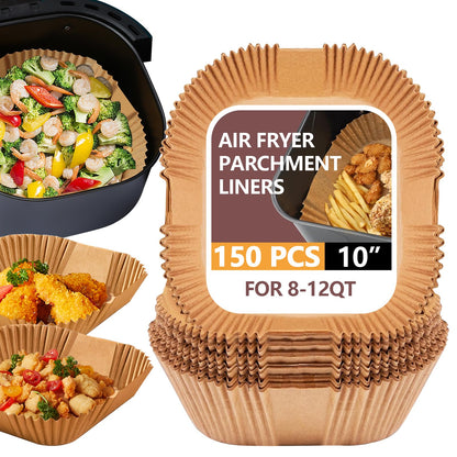 UBeesize XL 10 Inch Air Fryer Paper Liners,150 PCS Parchment Paper, Air Fryer Disposable Paper Liner for Microwave, Non-Stick Air Fryer Liners Square Free of Bleach （Bottom size 9 Inch）
