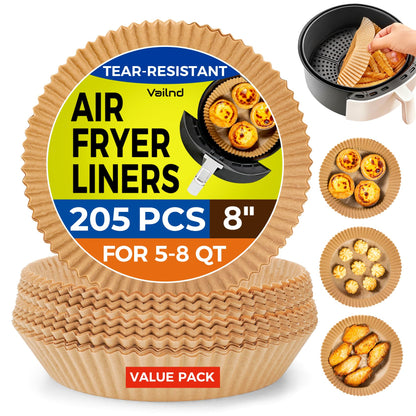 Air Fryer Liners for Ninja, 205 PCS Heavy-Duty Disposable Air Fryer Liners, 8" Round Airfryer Paper Liners for 5-8 QT Basket, Oil-Proof & Non-Stick Parchment Paper for Baking, Microwave, Oven, Pans