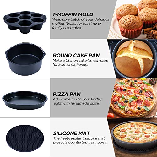 Air Fryer Accessories, Set of 12 Fit for 5.3Qt and Larger Air Fryer with Cake & Pizza Pan, Metal Holder, Skewer Rack & Skewers, etc, Nonstick Coating, Dishwasher Safe