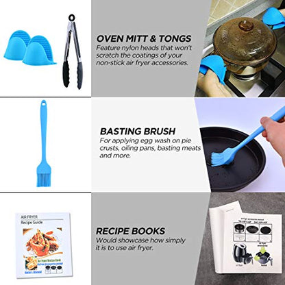 Air Fryer Accessories, Set of 12 Fit for 5.3Qt and Larger Air Fryer with Cake & Pizza Pan, Metal Holder, Skewer Rack & Skewers, etc, Nonstick Coating, Dishwasher Safe
